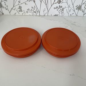 Lot of 2 Vintage Tupperware #1207-44 Orange Seal N Serve Plate N' Bowl Combo